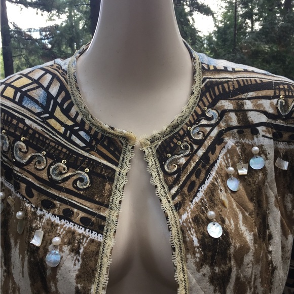 Morgan Cole gold/blue tie dye cream,embroidered collarless quilted jacket - Picture 8 of 11